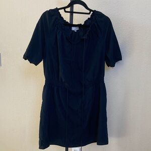 LOFT navy blue Dress with Ruffle Neckline